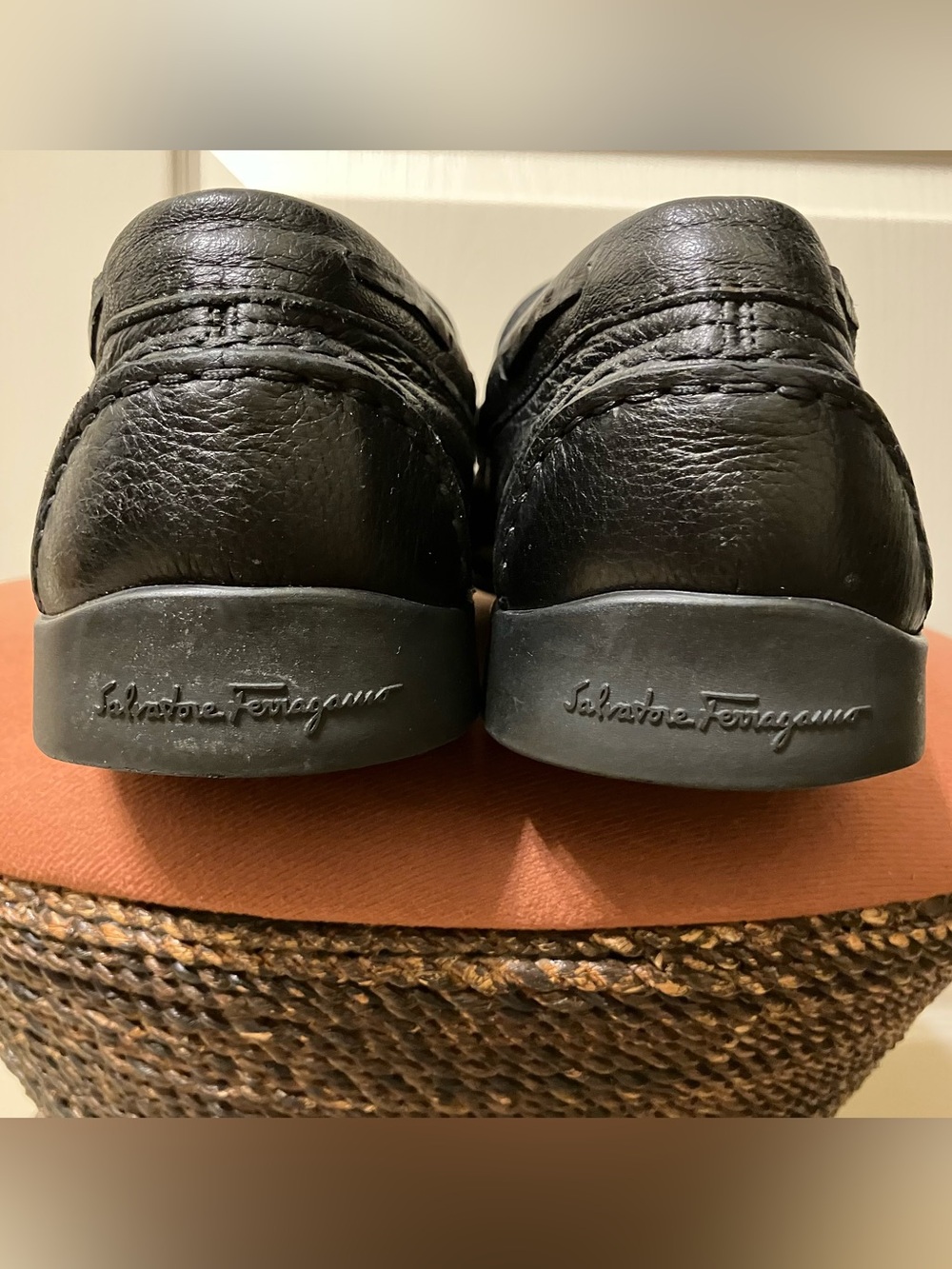 Salvatore Ferragamo GANCINI Loafers TEXTURED LEATHER Black -Sz 7 D Made in Italy - Picture 13 of 16